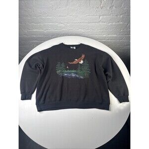 Vintage Lee Heavyweight Bald Eagle Forest Embroidered Crewneck Sweatshirt XL USA